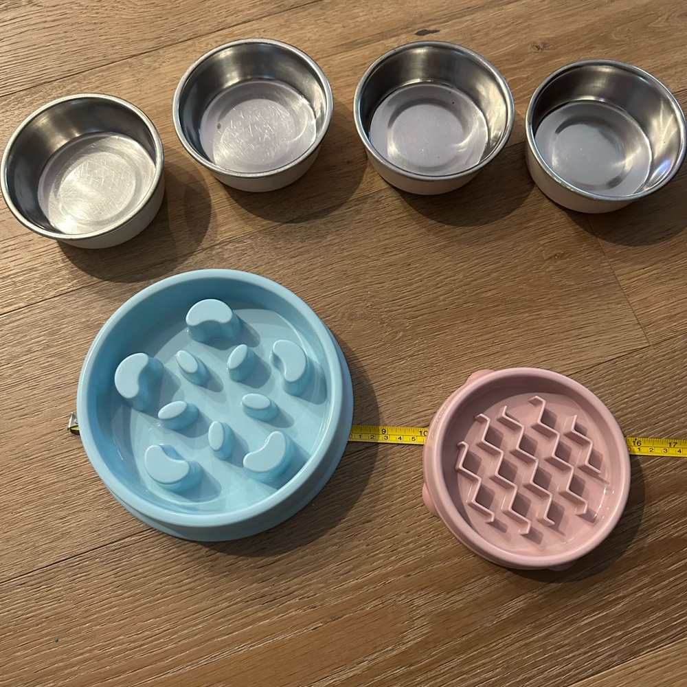Blue and Pink Pet Feeding Bowls